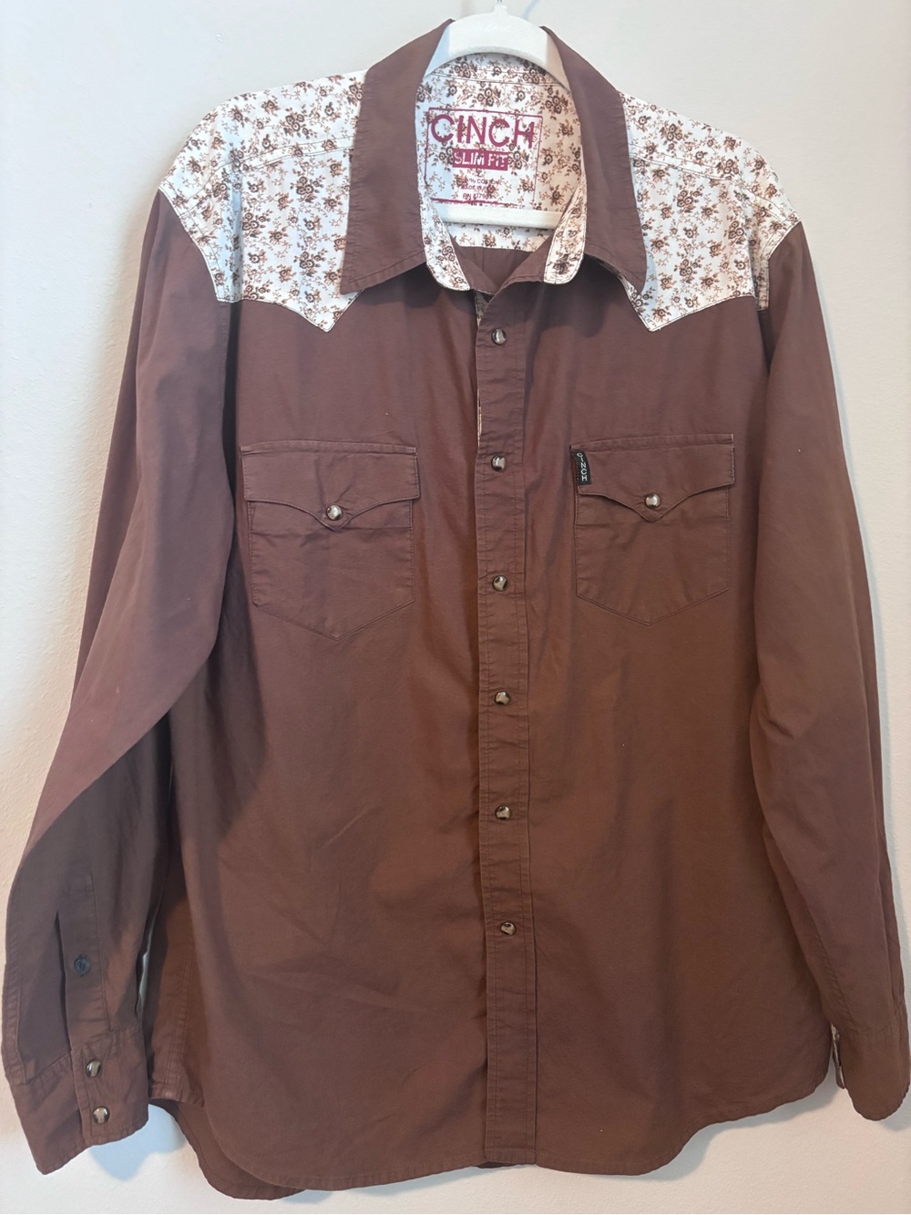 Cinch Men's Brown Western Shirt with Floral Yoke Detail